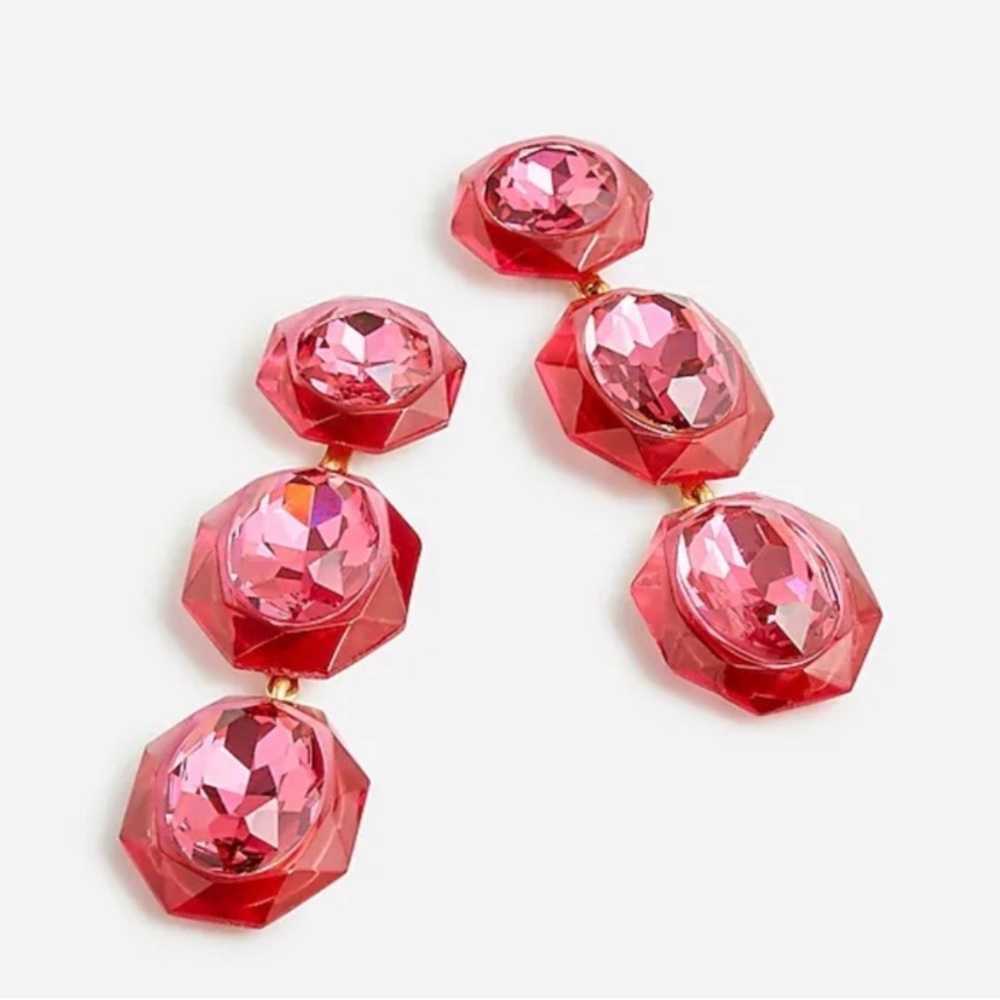 J. Crew Sparkly Drop Earrings Vivid Begonia Gold Plated Brass Hypoallergenic Red